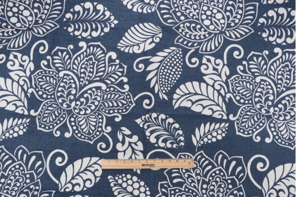 Thibaut Waterbury Printed Linen Blend Drapery Fabric in Navy F99266