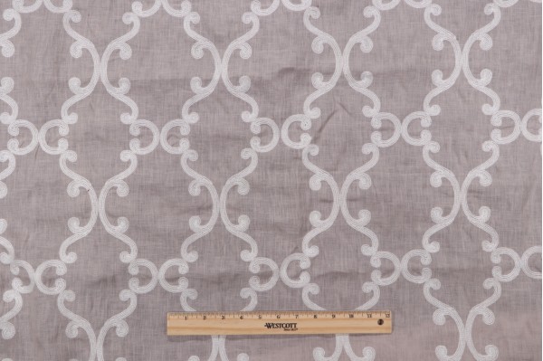 Thibaut Roselli Trellis AW2562 Sheer Embroidered Drapery Fabric in White on Lavender
