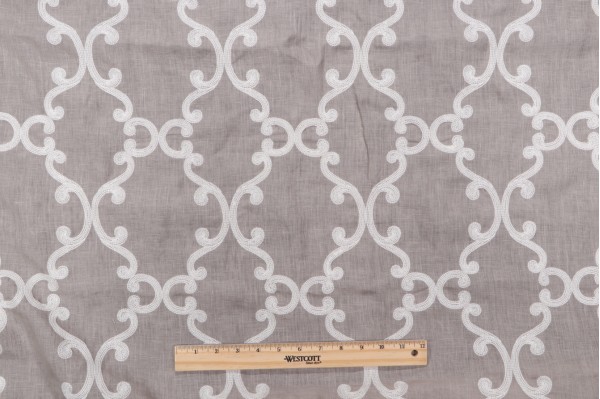 Thibaut Roselli Trellis AW2561 Sheer Embroidered Drapery Fabric in White on Dark Grey