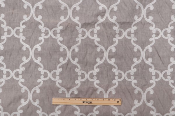 Thibaut Roselli Trellis AW2561 Sheer Embroidered Drapery Fabric in White on Dark Grey