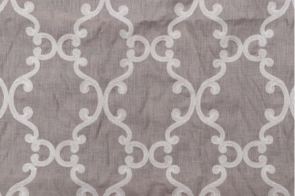 Thibaut Roselli Trellis AW2561 Sheer Embroidered Drapery Fabric in White on Dark Grey