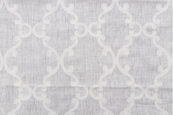 Click for 1.38 Yards Thibaut Roseli Trellis AW2560 Embroidered Semi Sheer Drapery Fabric in White on White Thibaut Roseli Trellis AW2560 Embroidered Semi Sheer Drapery Fabric in White on White