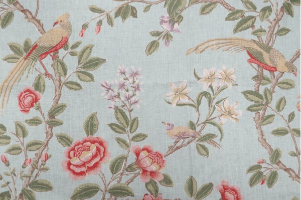 Sample of Thibaut Newman F94701 Printed Drapery Fabric in Aqua 