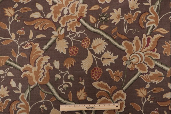 Sample of Thibaut Denmark F96031 Printed Drapery Fabric in Brown 