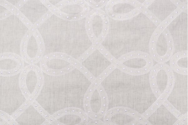 Thibaut Salina Ribbon AW1376 Embroidered Drapery Fabric in White
