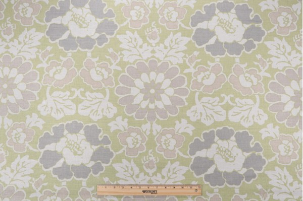 Anna French Shima AF2586 Printed Linen Blend Drapery Fabric in Apple Green for Thibaut