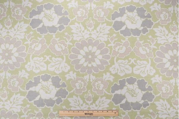 Anna French Shima AF2586 Printed Linen Blend Drapery Fabric in Apple Green for Thibaut