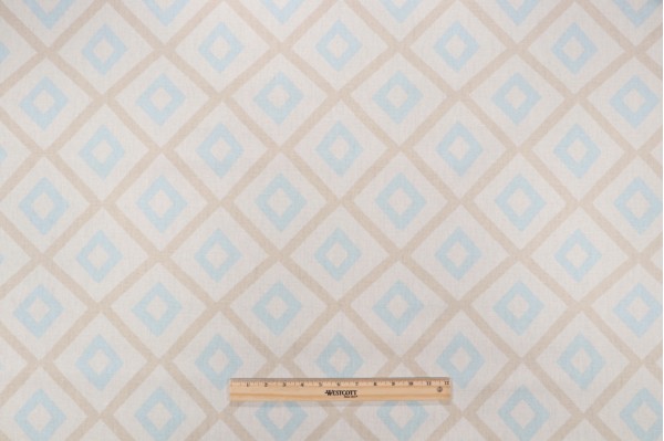 Thibaut Carole F99189 Printed Linen Blend Drapery Fabric in Beige and Aqua