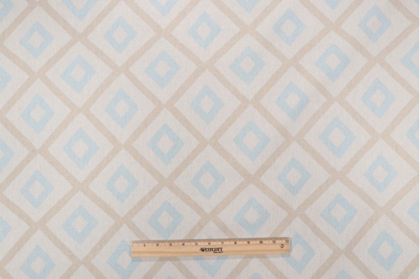 Thibaut Carole F99189 Printed Linen Blend Drapery Fabric in Beige and Aqua