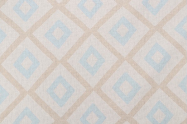 Thibaut Carole F99189 Printed Linen Blend Drapery Fabric in Beige and Aqua