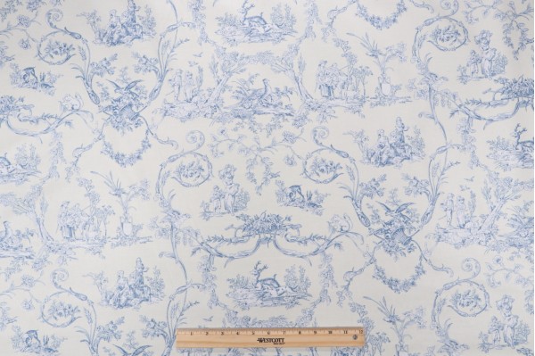 Thibaut Paysannerie F97375 Printed Drapery Fabric in Blue on Cream