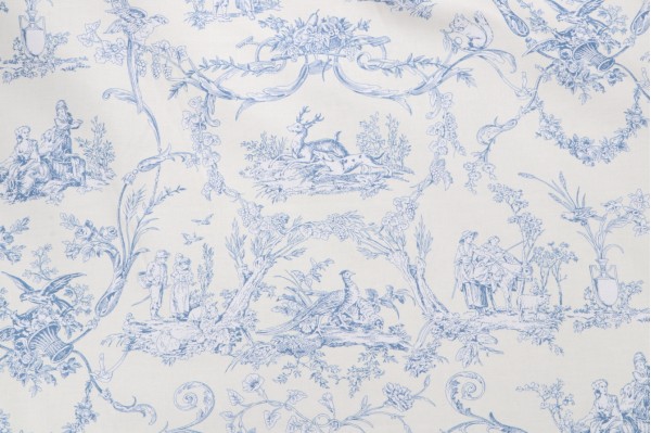 Thibaut Paysannerie F97375 Printed Drapery Fabric in Blue on Cream