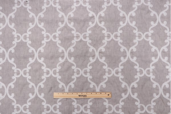 Anna French Roselli Trellis Embroidered Linen Decorator Fabric in White on Lavender AW2562 for Thibaut