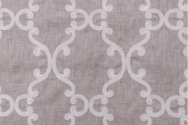 Anna French Roselli Trellis Embroidered Linen Decorator Fabric in White on Lavender AW2562 for Thibaut