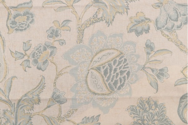Thibaut Jacobean Trail F93312 Printed Drapery Fabric in Teal and Cream