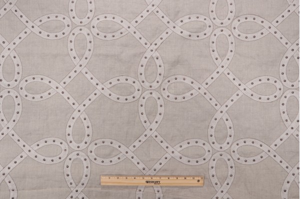 Thibaut Salina Ribbon Embroidered Linen Decorator Fabric in Linen AW1378