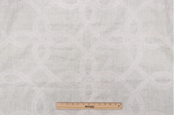Thibaut Salina Ribbon Embroidered Linen Decorator Fabric in Sky Blue AW1376