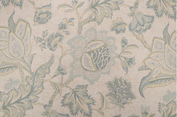 Thibaut Jacobean Trail Printed Linen Blend Drapery Fabric in Teal and Cream F93313