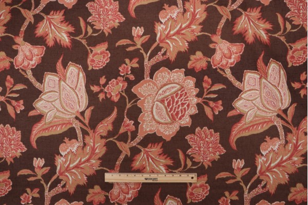 Thibaut Jacobean Trail Printed Linen Blend Drapery Fabric in Brown F93308