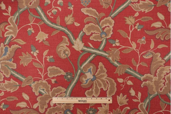 Thibaut Denmark Printed Linen Blend Drapery Fabric in Red and Cream F96032