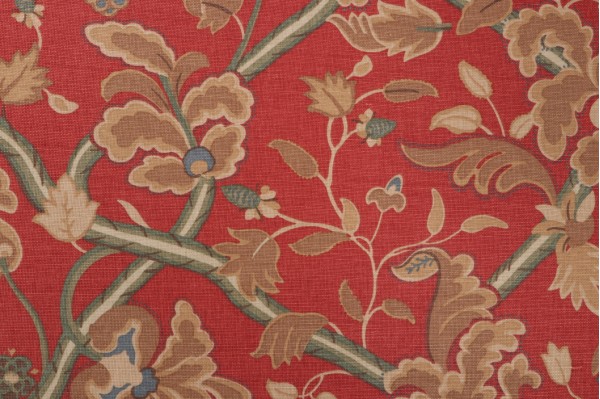 Thibaut Denmark Printed Linen Blend Drapery Fabric in Red and Cream F96032