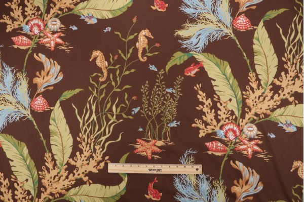 Thibaut Tidal Pool Printed Cotton Drapery Fabric Brown F96706