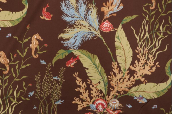 Thibaut Tidal Pool Printed Cotton Drapery Fabric Brown F96706