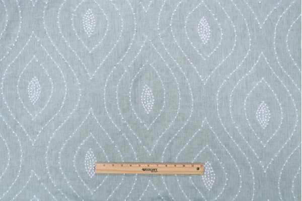 Thibaut Balboa Dots Embroidered Linen Decorator Fabric in White on Robins Egg W75701