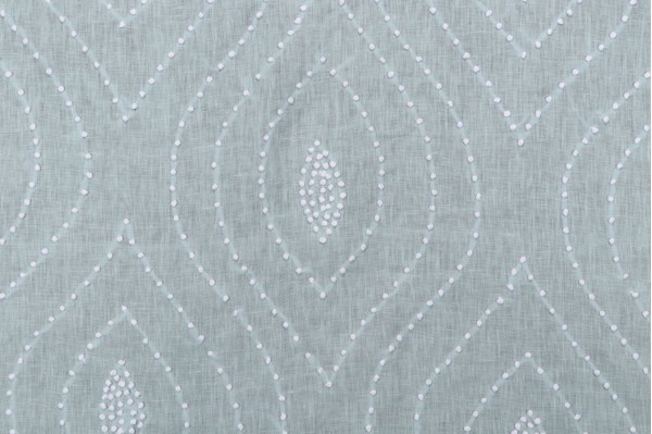 Thibaut Balboa Dots Embroidered Linen Decorator Fabric in White on Robins Egg W75701