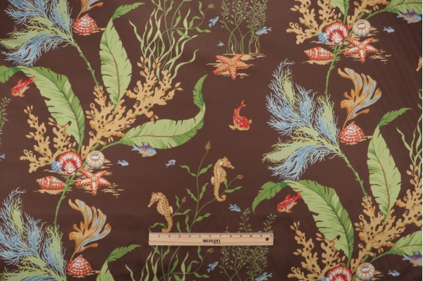 Thibaut Tidal Pool Printed Cotton Drapery Fabric in Brown F96706