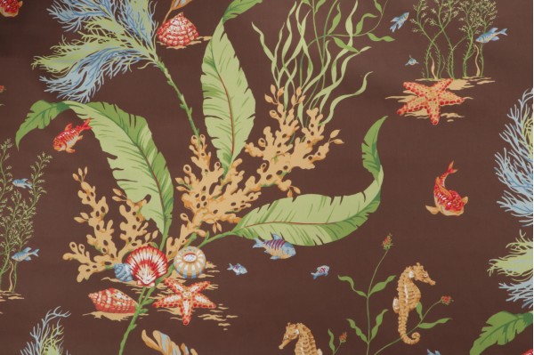 Thibaut Tidal Pool Printed Cotton Drapery Fabric in Brown F96706