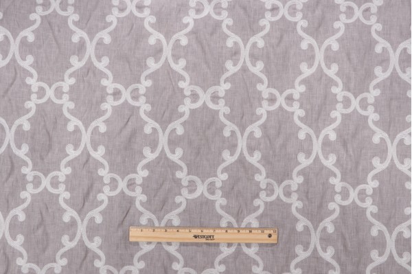 Thibaut Roselli Trellis Embroidered Linen Decorator Fabric in White on Lavender AW2562