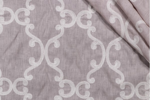 Thibaut Roselli Trellis Embroidered Linen Decorator Fabric in White on Lavender AW2562