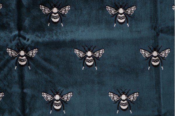 Sample of TFA Bee Kind Latex Backed Velvet Upholstery Fabric in Deep Ocean 