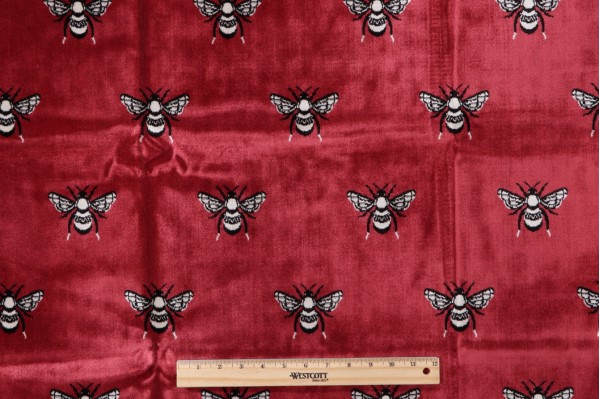 Sample of TFA Bee Kind Latex Backed Velvet Upholstery Fabric in Cherry 