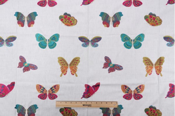 Sample of TFA Summer Field Printed Embroidered Cotton Drapery Fabric in Carnival 