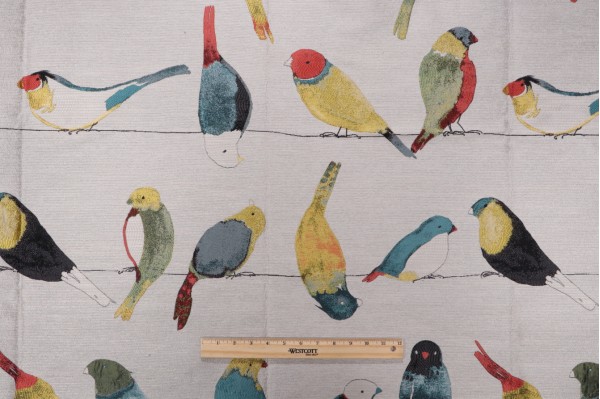 Sample of TFA Early Birds Woven Tapestry Upholstery Fabric in Multi 
