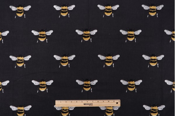 TFA Busy Bee Embroidered Cotton Decorator Fabric in Charcoal 