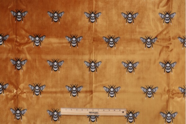 TFA Bee Kind Latex Backed Velvet Upholstery Fabric in Turmeric 