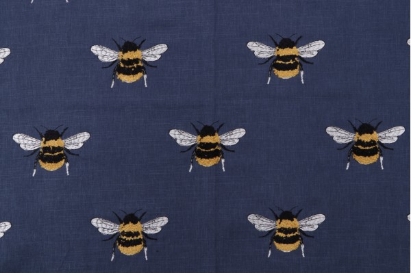 Sample of TFA Busy Bee Embroidered Cotton Drapery Fabric in Navy 