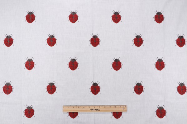 TFA Lady Luck Ladybug Embroidered Cotton Decorator Fabric in Wild Rose 
