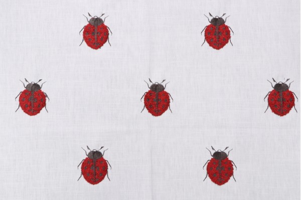 TFA Lady Luck Ladybug Embroidered Cotton Decorator Fabric in Wild Rose 