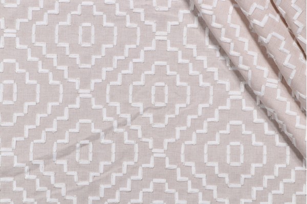 Valiant Fabrics Cascade Embroidered Polyester Drapery Fabric in Natural 