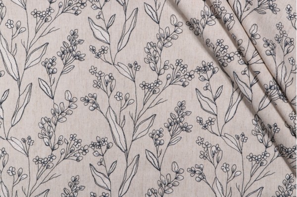 Sample of Valiant Fabrics Elory Embroidered Cotton Blend Decorator Fabric in Charcoal 