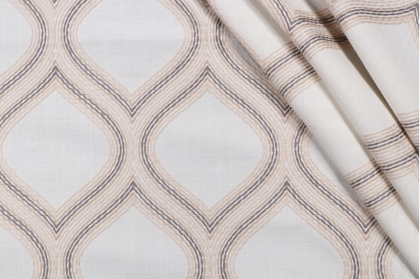 Valiant Fabrics Sadie Embroidered Cotton Blend Decorator Fabric in Cream 