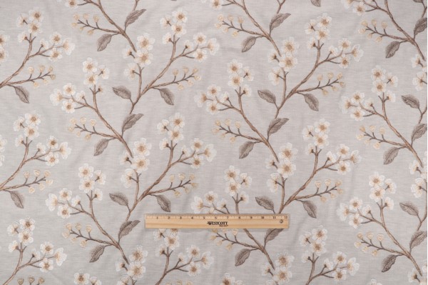 Sample of Valiant Fabrics Danica Embroidered Poly Cotton Decorator Fabric in Fawn 