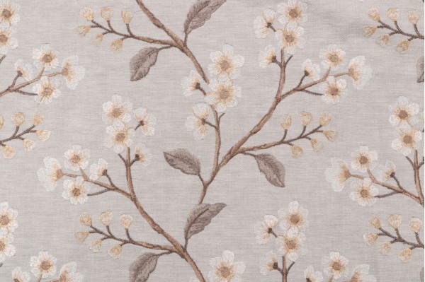 Sample of Valiant Fabrics Danica Embroidered Poly Cotton Decorator Fabric in Fawn 