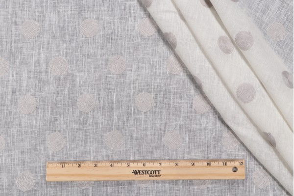 Click for Lino Textiles Daisy Embroidered Linen Sheer Drapery Fabric in Grey on Ivory  Lino Textiles Daisy Embroidered Linen Sheer Drapery Fabric in Grey on Ivory