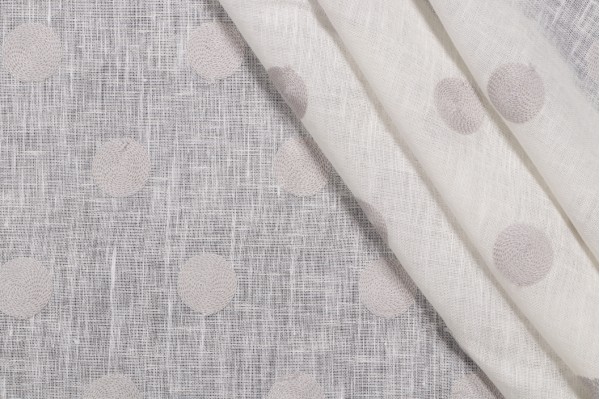 Click for Lino Textiles Daisy Embroidered Linen Sheer Drapery Fabric in Grey on Ivory  Lino Textiles Daisy Embroidered Linen Sheer Drapery Fabric in Grey on Ivory