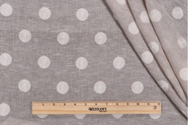 Click for Lino Textiles Daisy Embroidered Linen Sheer Drapery Fabric in Ivory on Oatmeal  Lino Textiles Daisy Embroidered Linen Sheer Drapery Fabric in Ivory on Oatmeal